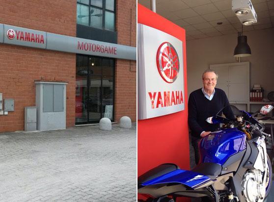 L'esterno della nuova concessionaria Yamaha Motorgame e il titolare Luca Braccini