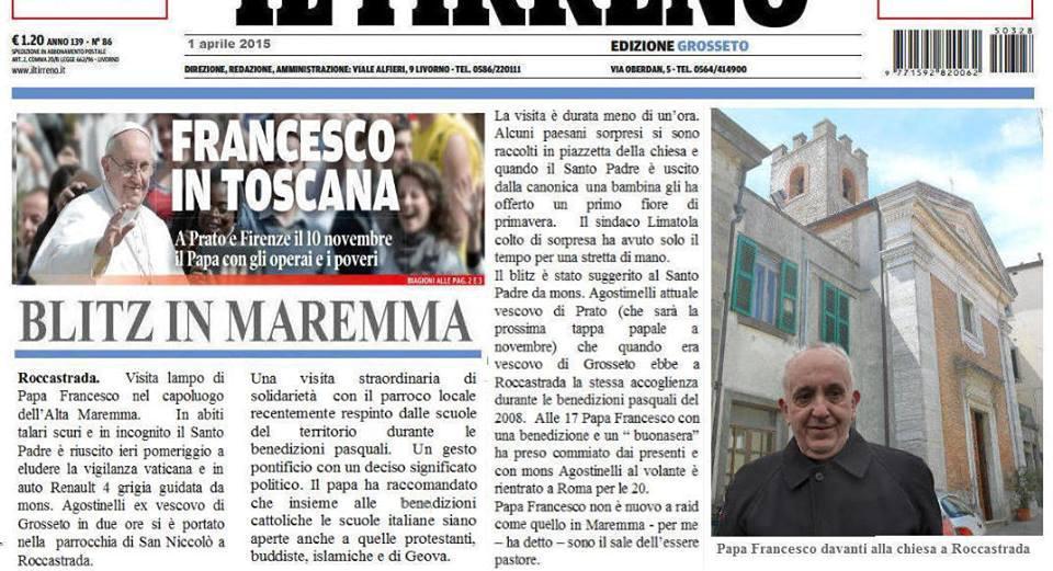 L'annuncio della visita del Papa in Maremma (dal sito Roccastradini nel mondo)