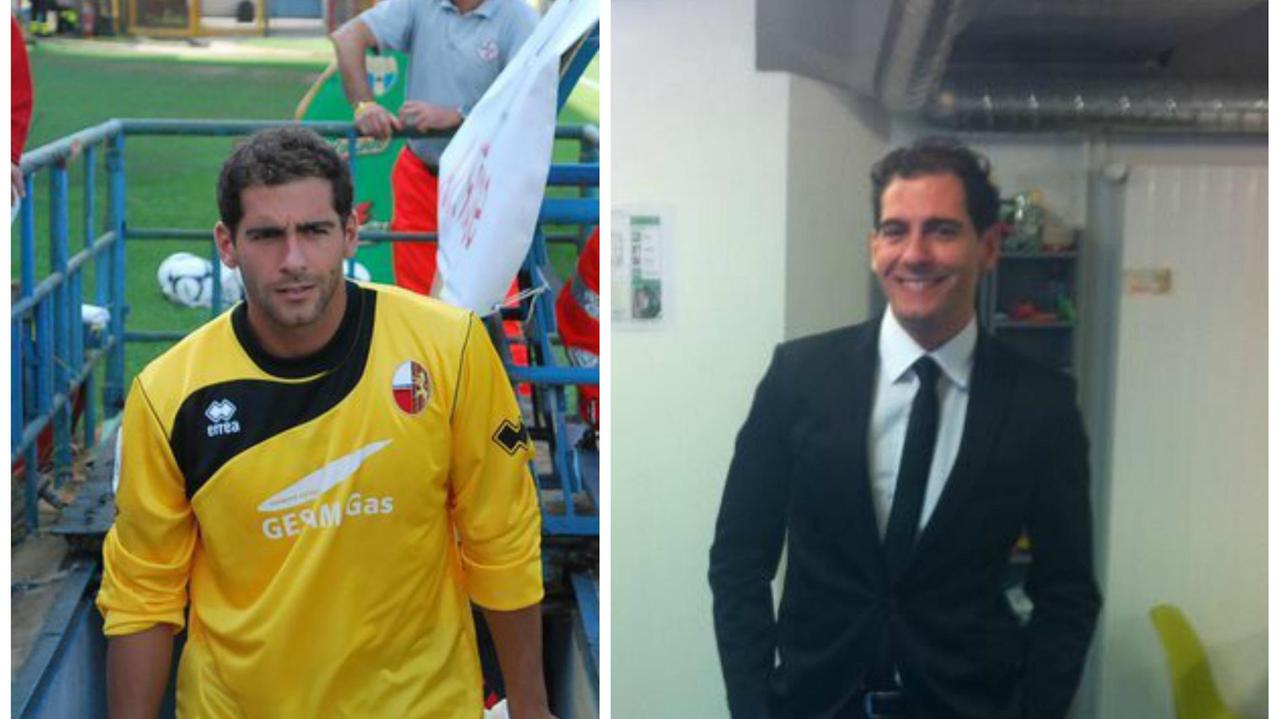 Federico Nicastro quando giocava a calcio e con la divisa da croupier