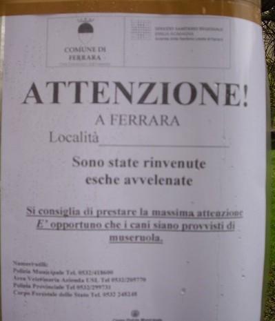 Bocconi avvelenati I vigili invitano a fare attenzione 