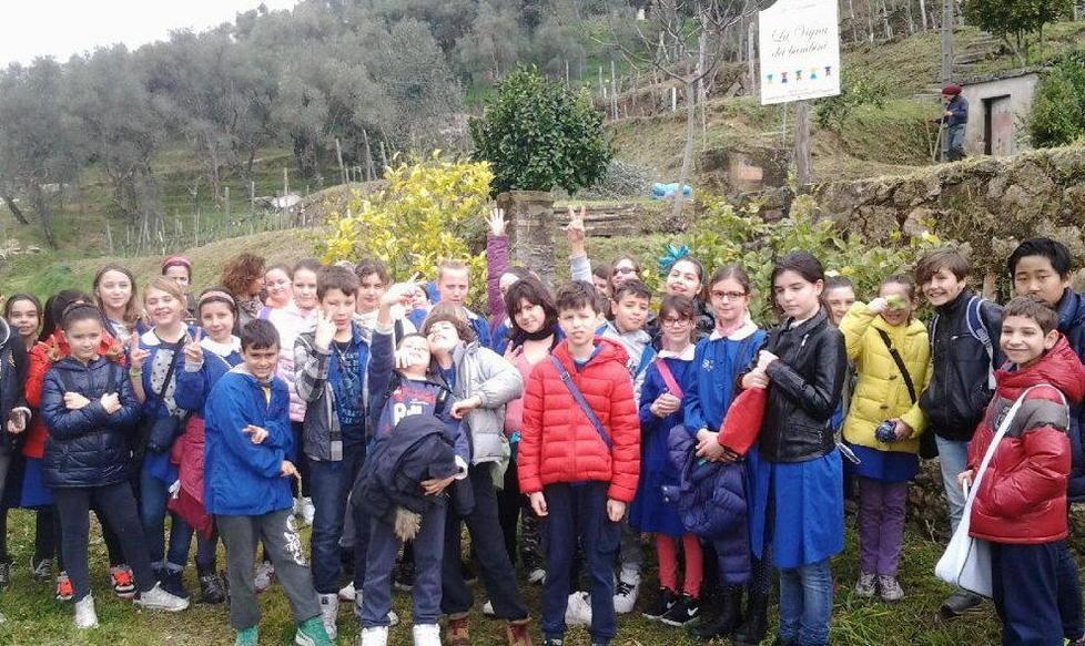 Gli alunni della scuola Pascoli imparano a piantare la vite
