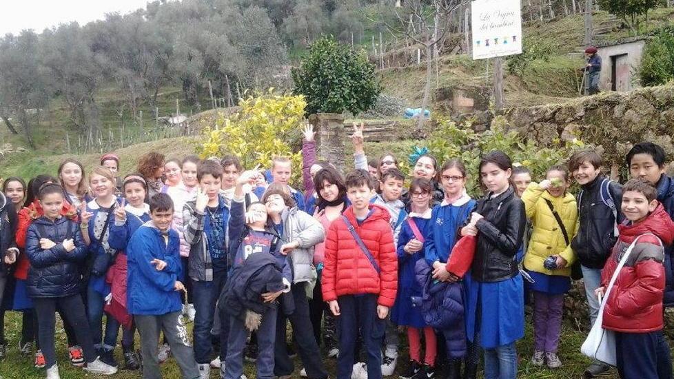 Gli alunni della scuola Pascoli imparano a piantare la vite