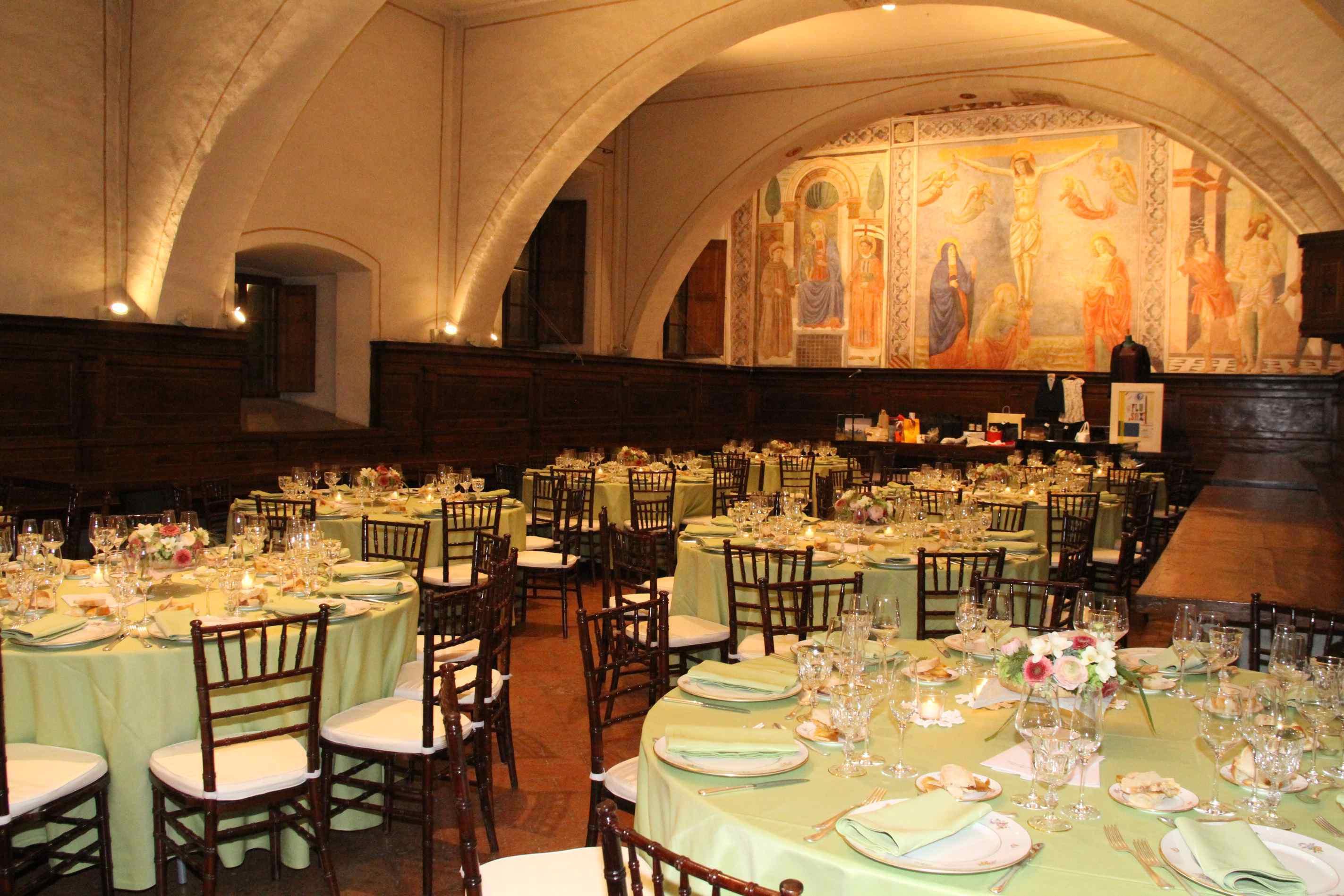 La sala del Refettorio dove si tiene la cena di gala