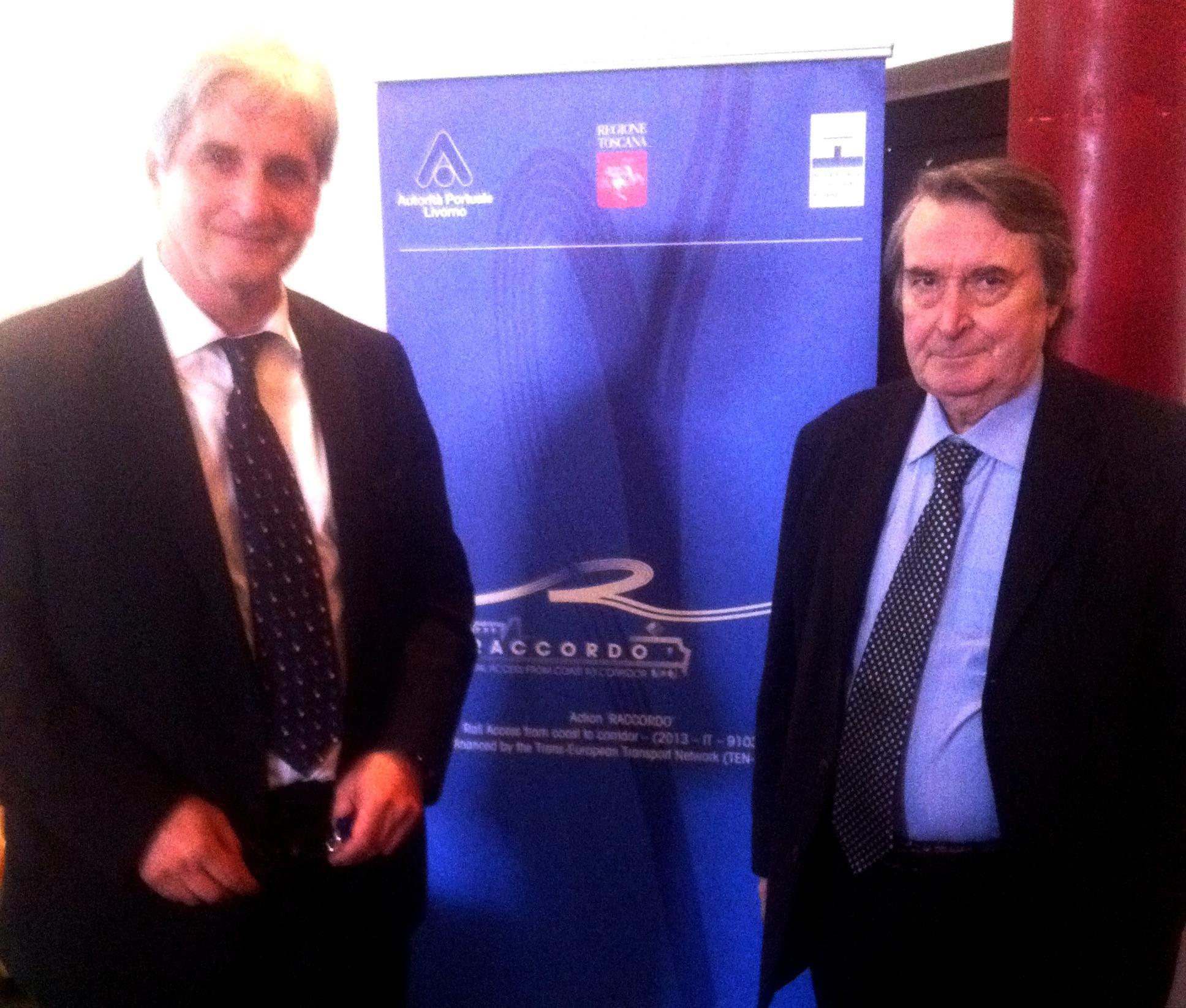 Al convegno di Piombino il commissario dell'Authority piombinese Luciano Guerrieri e il presidente di quella livornese Giuliano Gallanti, ora in "prorogatio"