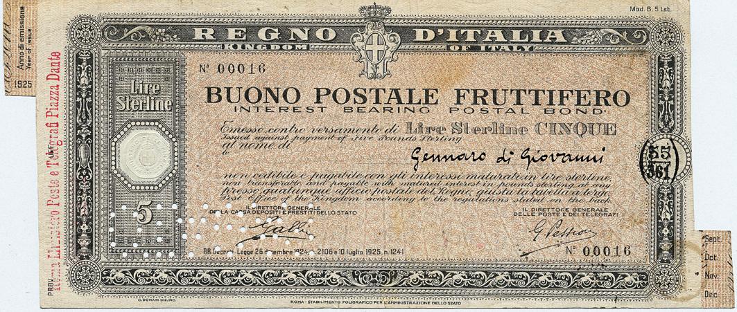 Un buono postale del 1925