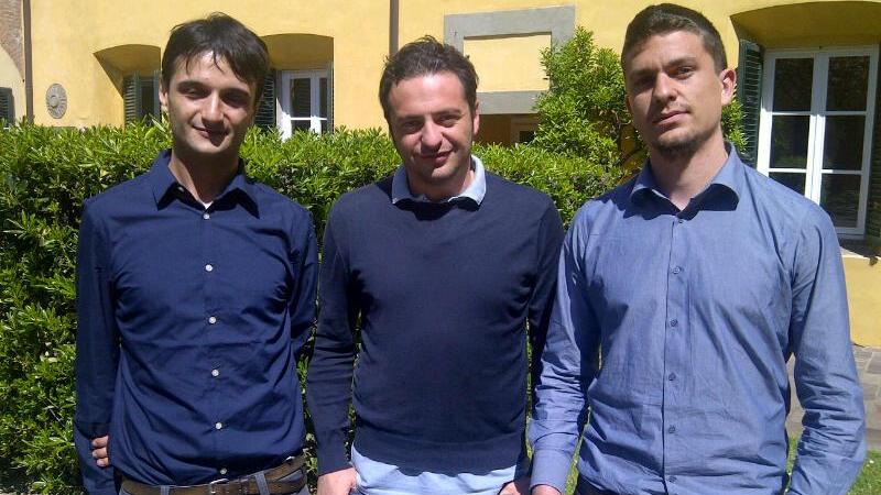 Da sinistra Sergio Tarantino, Alessandro Diodato e Andrea Cafarelli tutti e tre allievi dell'Istituto di BioRobotica della Scuola Superiore Sant'Anna