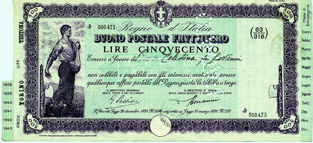 Un vecchio buono postale fruttifero