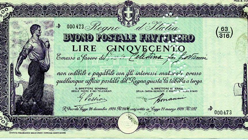 Un vecchio buono postale fruttifero