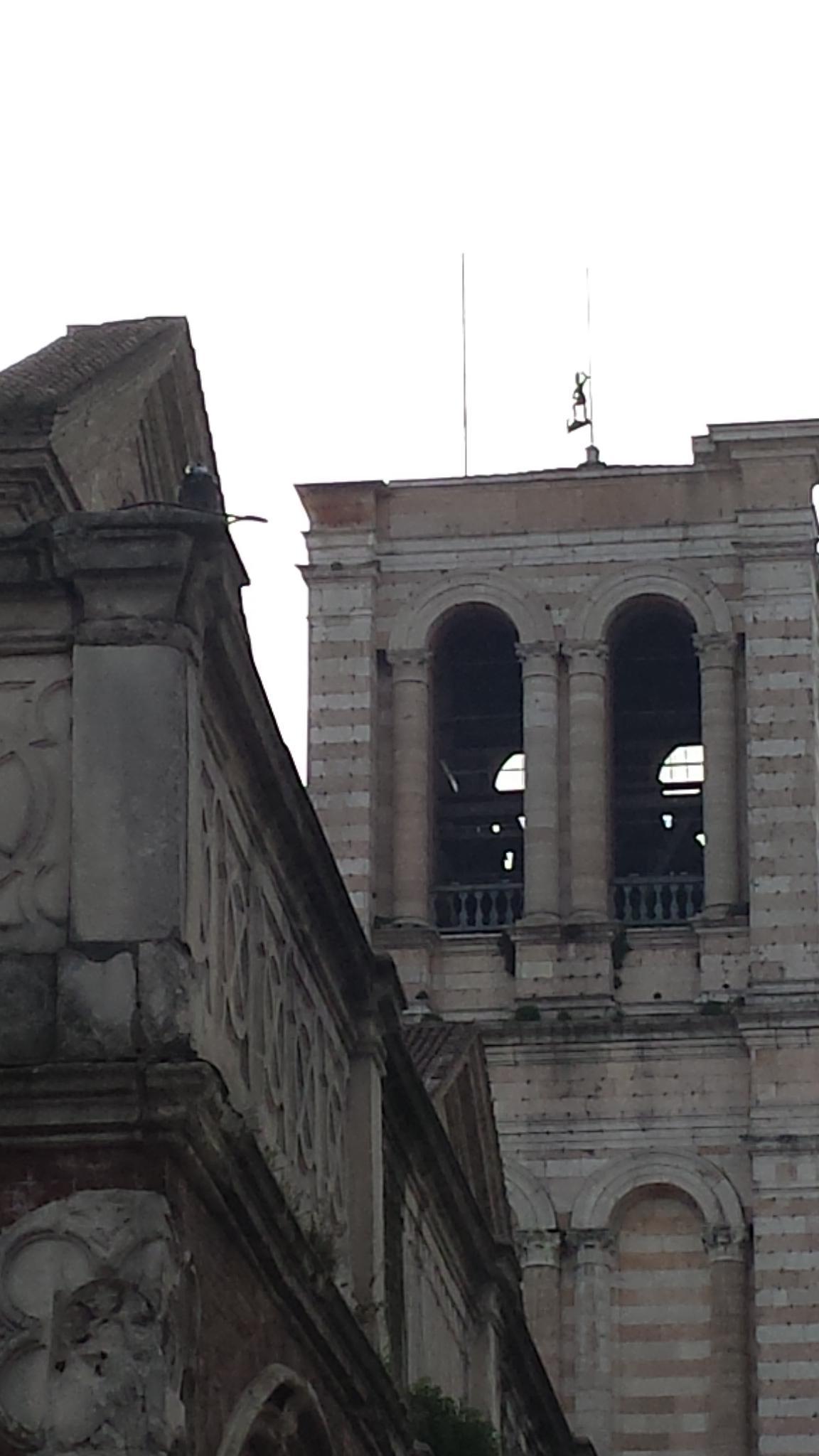 L'effige di San Giorgio sul campanile del duomo di Ferrara