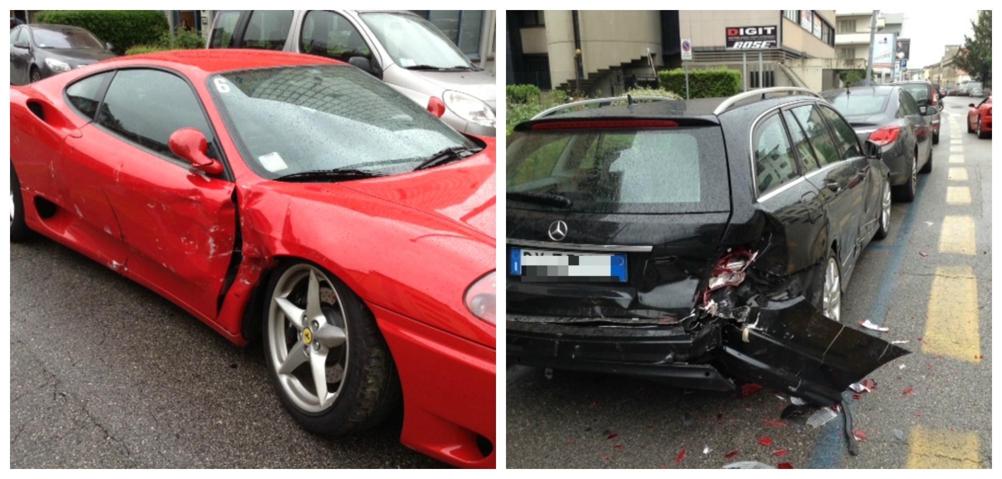 I danni alla Ferrari e a una Mercedes parcheggiata in via Ferrucci
