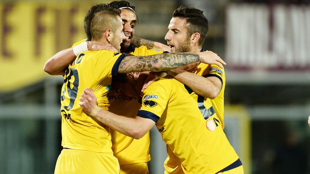 L'esultanza del Modena dopo il vantaggio di Granoche