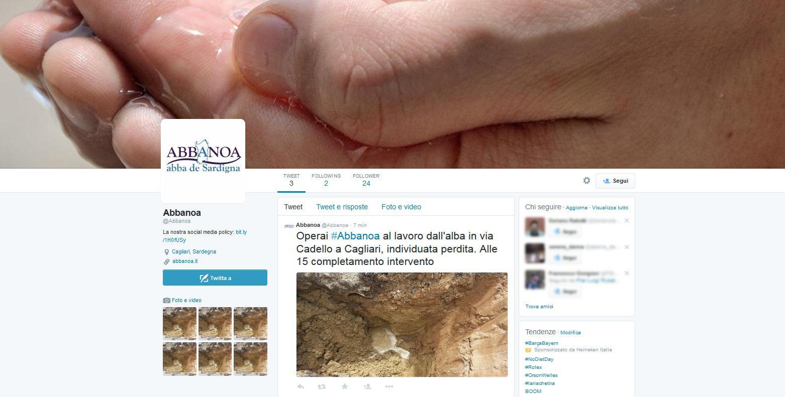Cagliari, Abbanoa su twitter per informare gli utenti