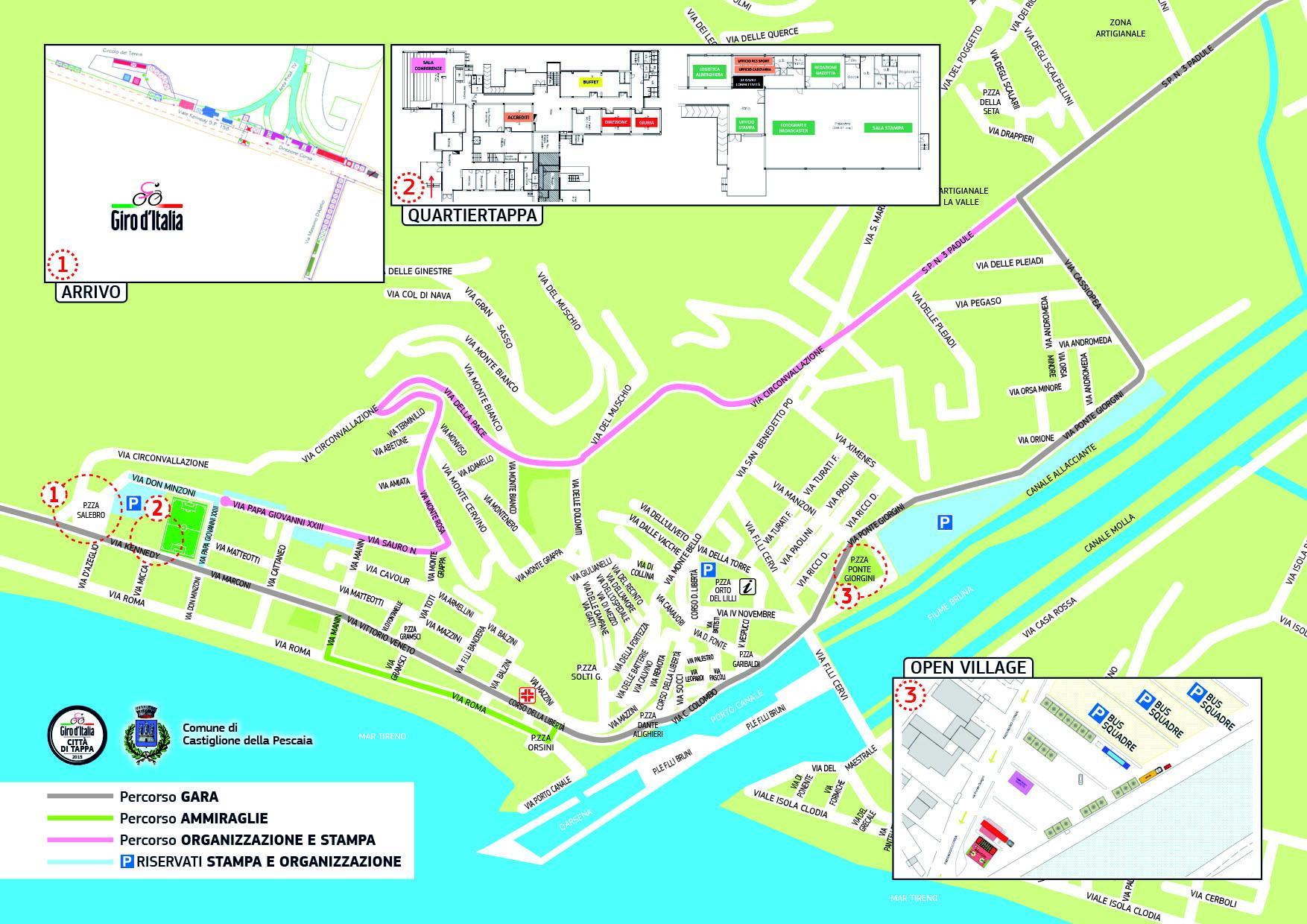 La mappa della viabilità a castiglione per la tappa del Giro d'Italia