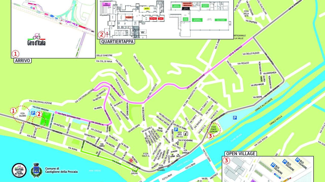 La mappa della viabilità a castiglione per la tappa del Giro d'Italia