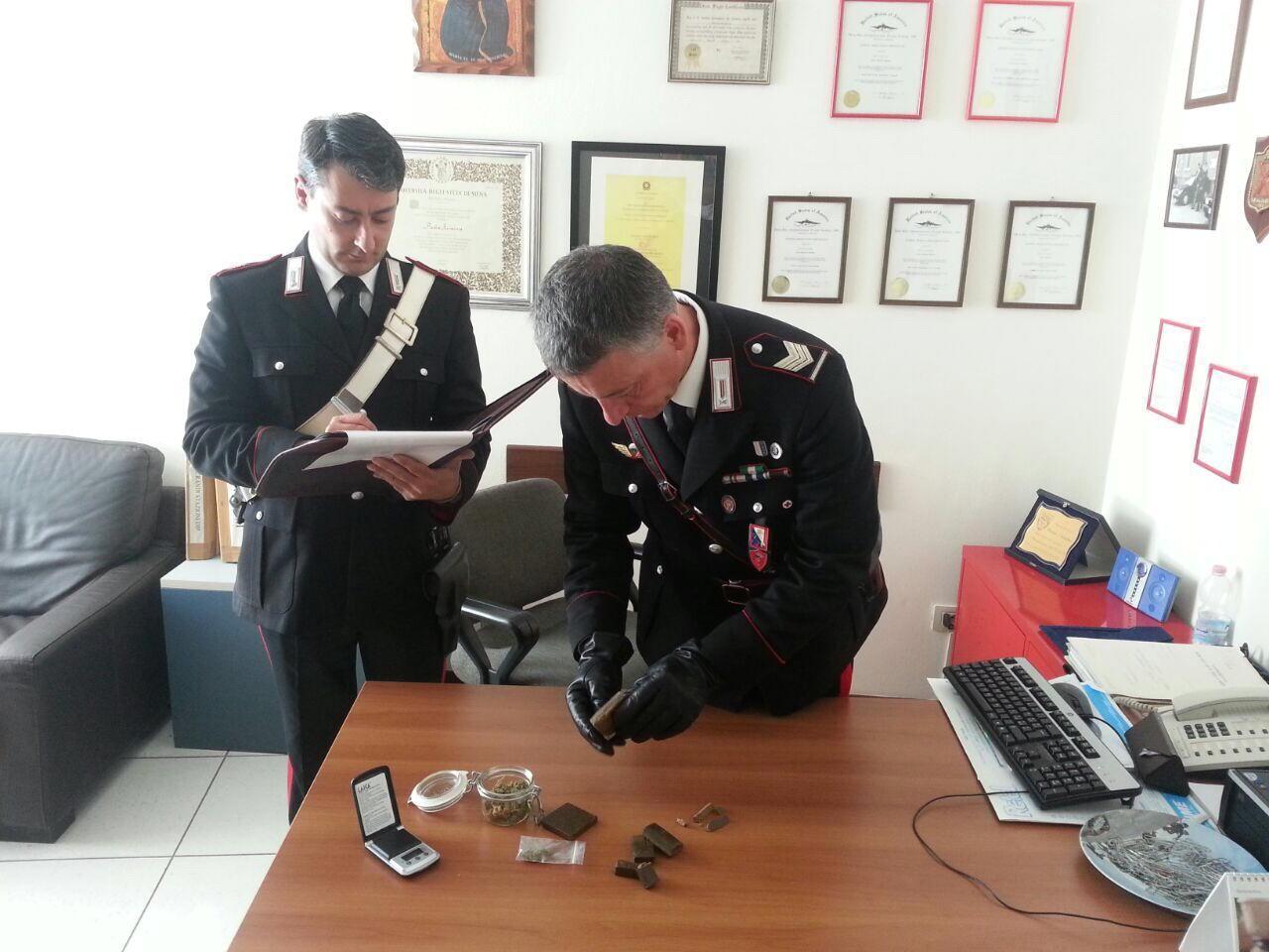 I carabinieri mostrano la droga rinvenuta nell'abitazione dell'albergatore 