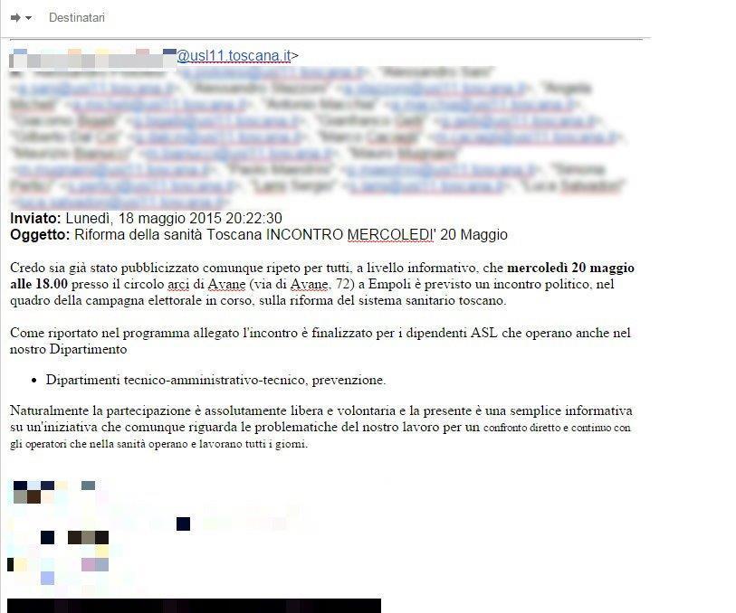 La mail inviata dal dirigente Asl