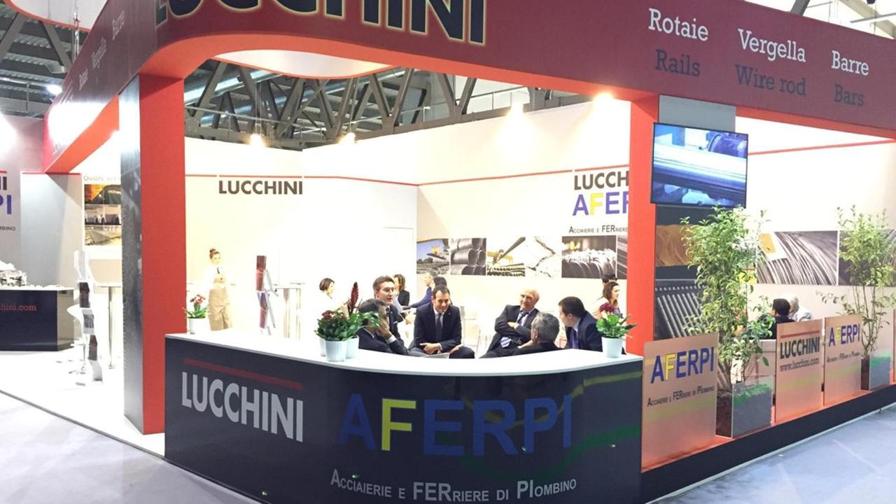Il padiglione Lucchini a Made in Steel, dove ieri ha fatto la sua comparsa per la prima volta la sigla Aferpi