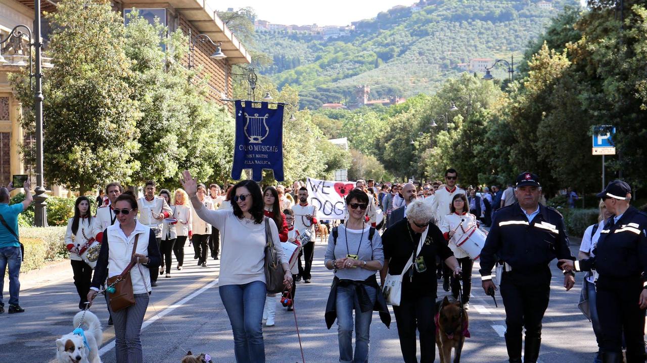 Parte la sfilata dell'orgoglio canino lungo viale Verdi (Foto Nucci)