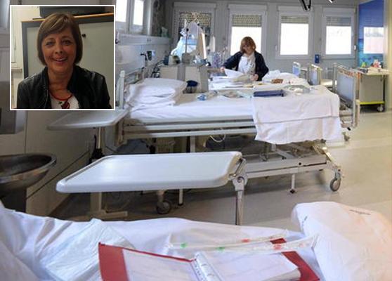 Il reparto di dialisi dell'ospedale Lotti di Pontedera e, nel riquadro, Maria Cristina Venturi