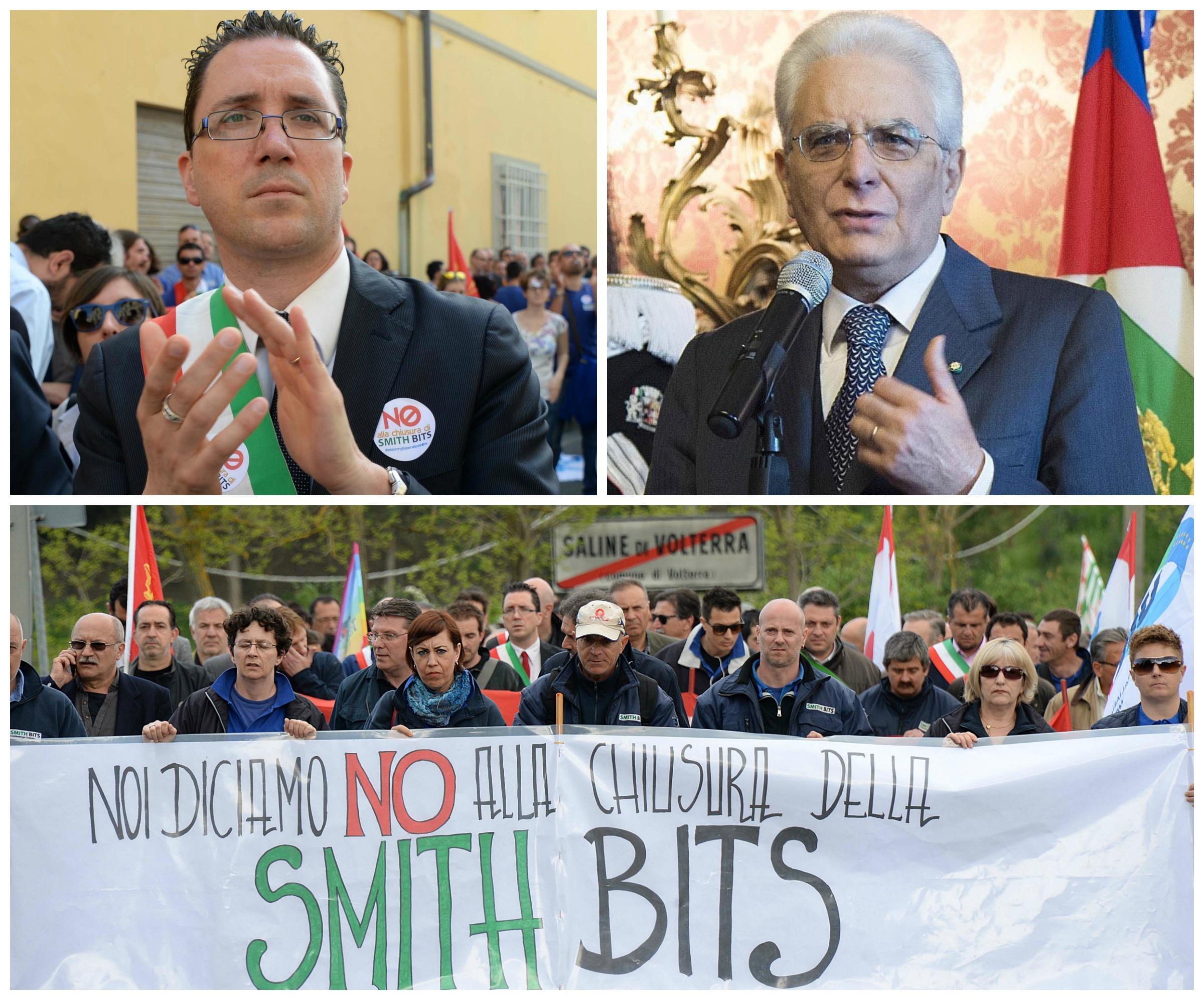 Il sindaco Marco Buselli, il presidente della Repubblica, Sergio Mattarella e gli operai della Smith