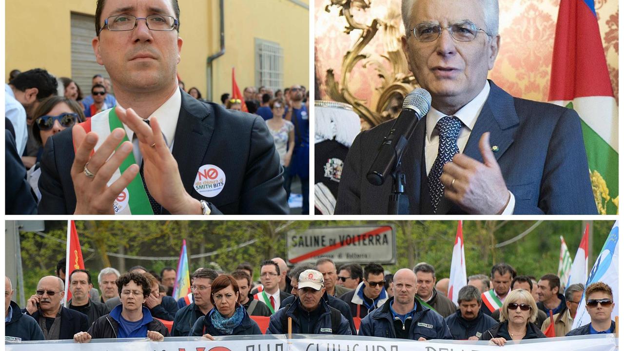 Il sindaco Marco Buselli, il presidente della Repubblica, Sergio Mattarella e gli operai della Smith