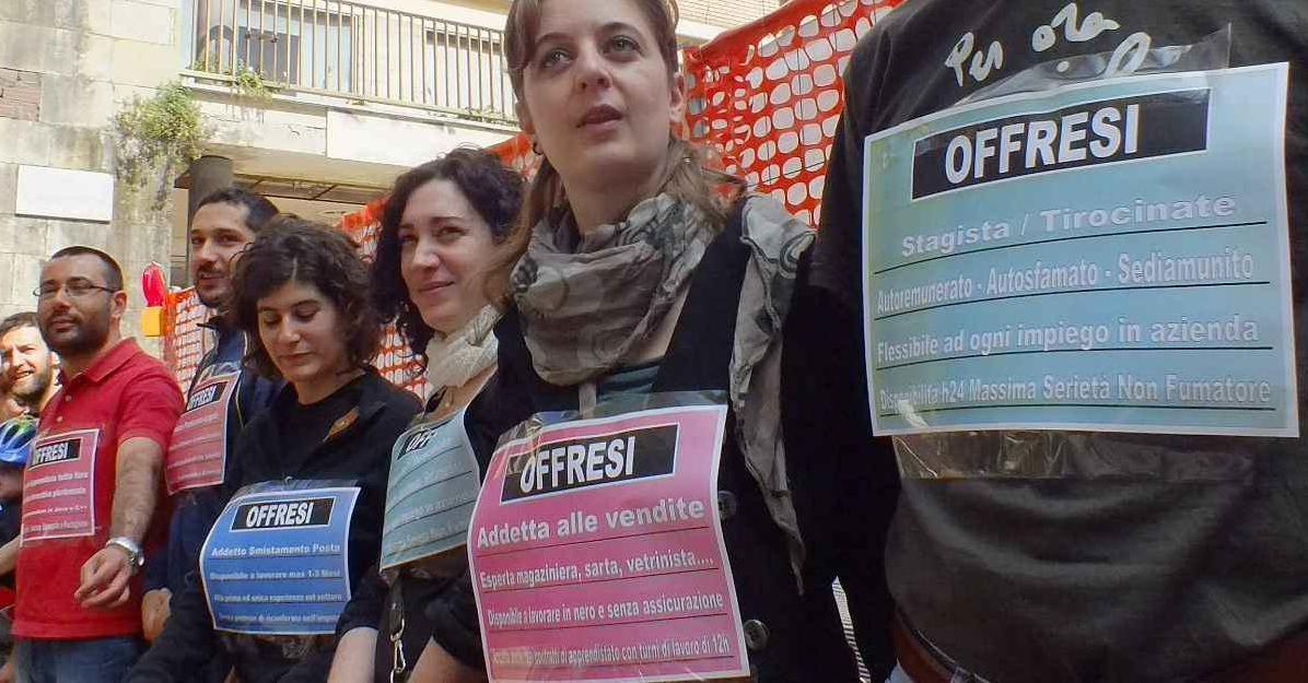 Manifestazione di giovani lavoratori precari