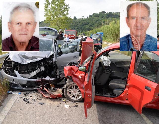 Il luogo della tragedia e, nel riquadro a sinistra Roveno Casini e a destra Giuliano Falconi