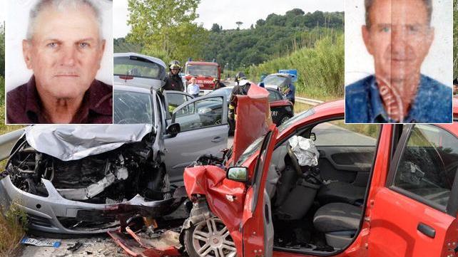Il luogo della tragedia e, nel riquadro a sinistra Roveno Casini e a destra Giuliano Falconi