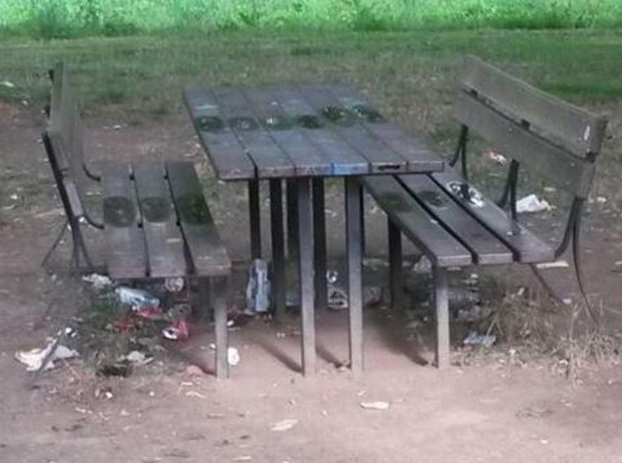 I rifiuti dei picnic abbandonati nell’erba 