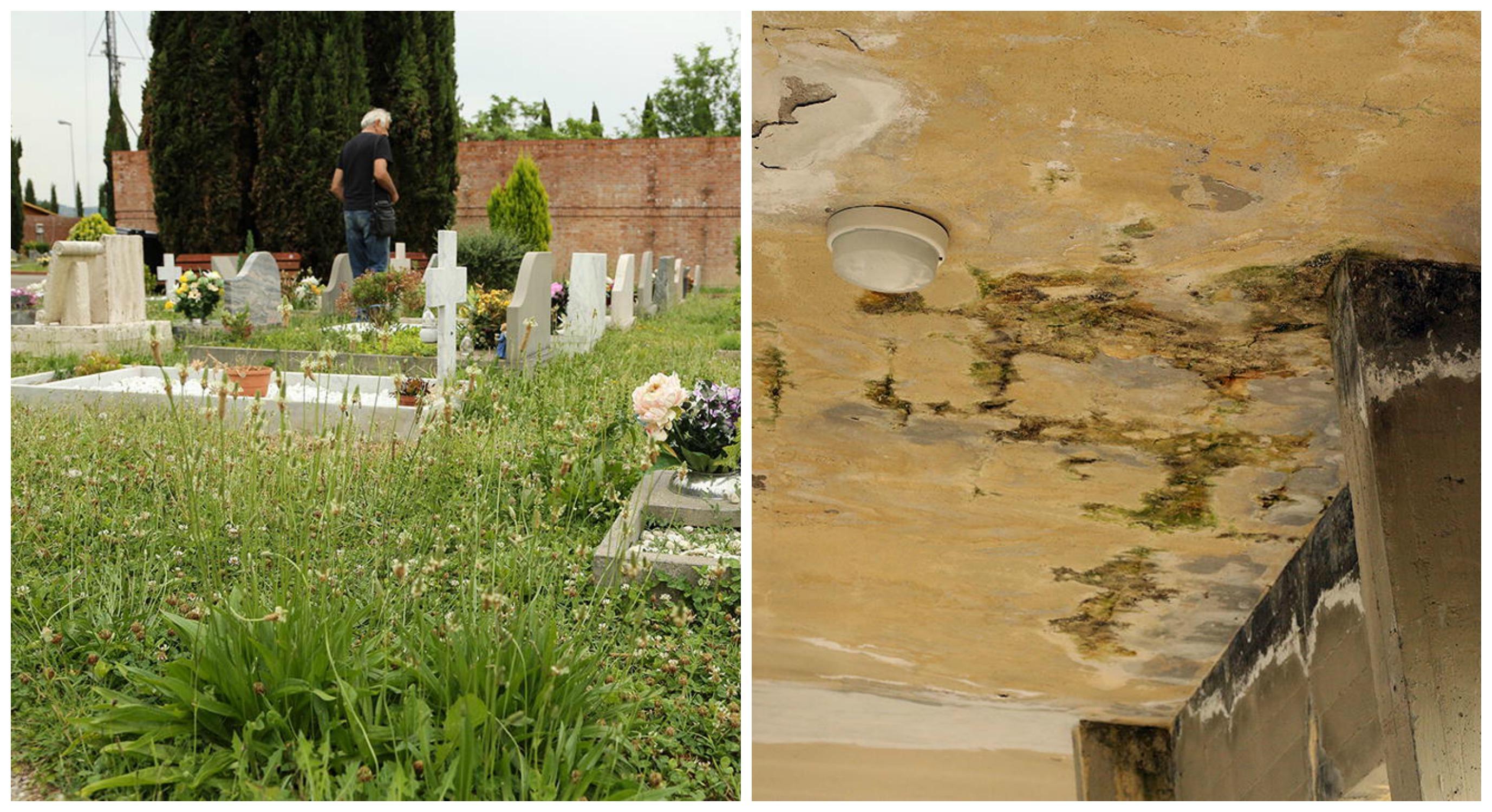 Erba alta e infiltrazioni al cimitero di Empoli (Foto Agenzia Carlo Sestini)