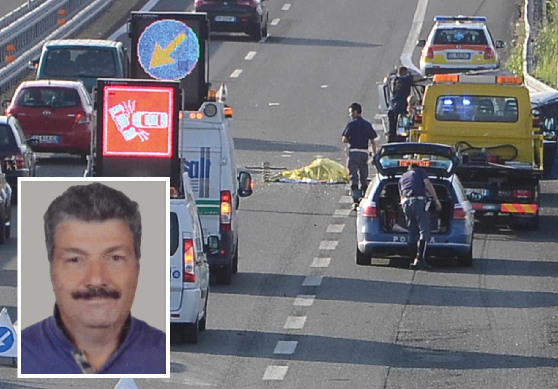 La scena dell'incidente e, nel riquadro, la vittima 