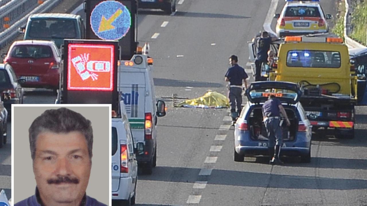 La scena dell'incidente e, nel riquadro, la vittima