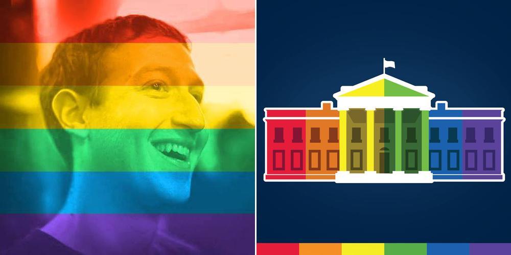 Due esempi di "arcobalenizzazione": Mark Zuckerber e la Casa Bianca