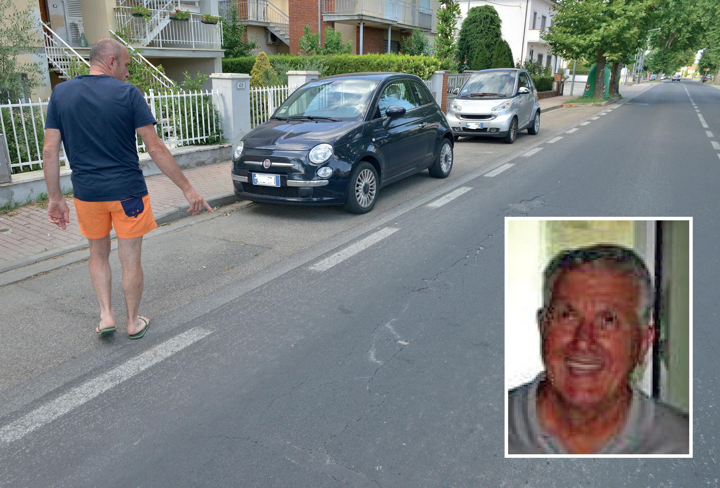 Il luogo del tragico incidente e, nella foto piccola, Marino Baronti