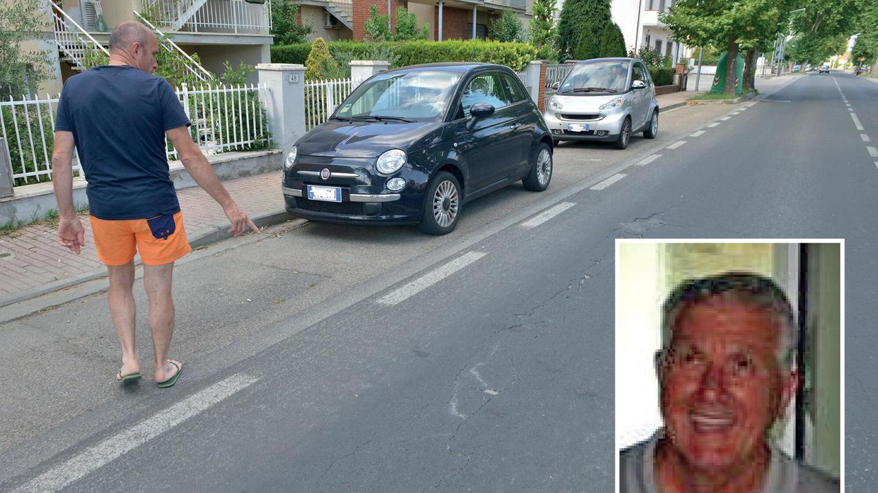 Il luogo dell'incidente e, nella foto piccola, la vittima Marino Baronti