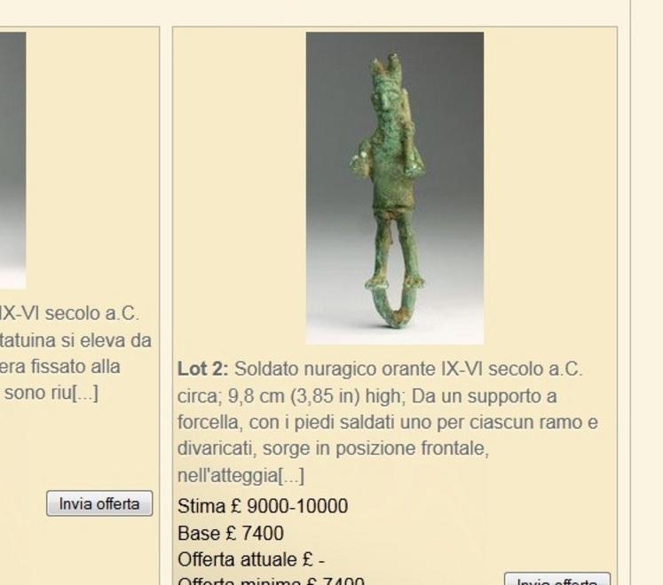 Nurnet acquista i bronzetti finiti all’asta a Londra