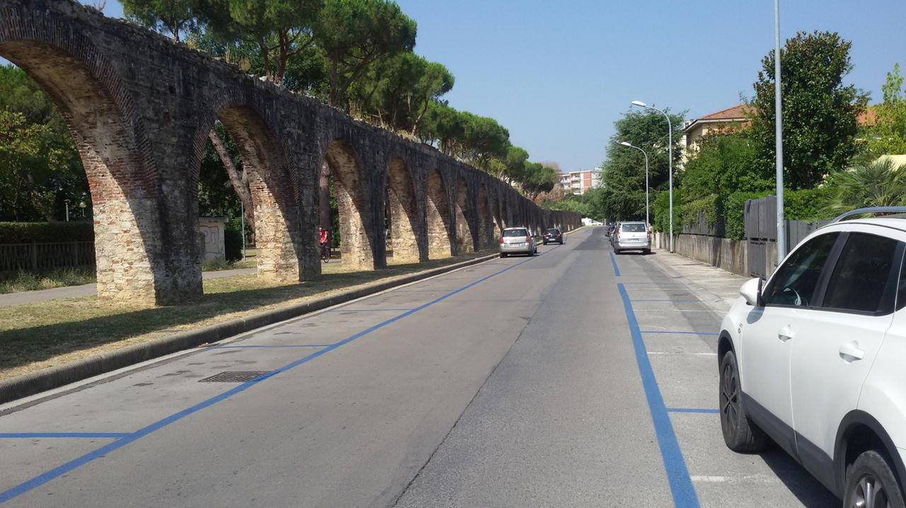 Strisce blu semideserte in via Parini, a Don Bosco