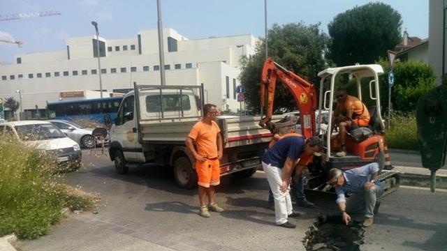 Il tratto dove si è verificato il cedimento dell'asfalto