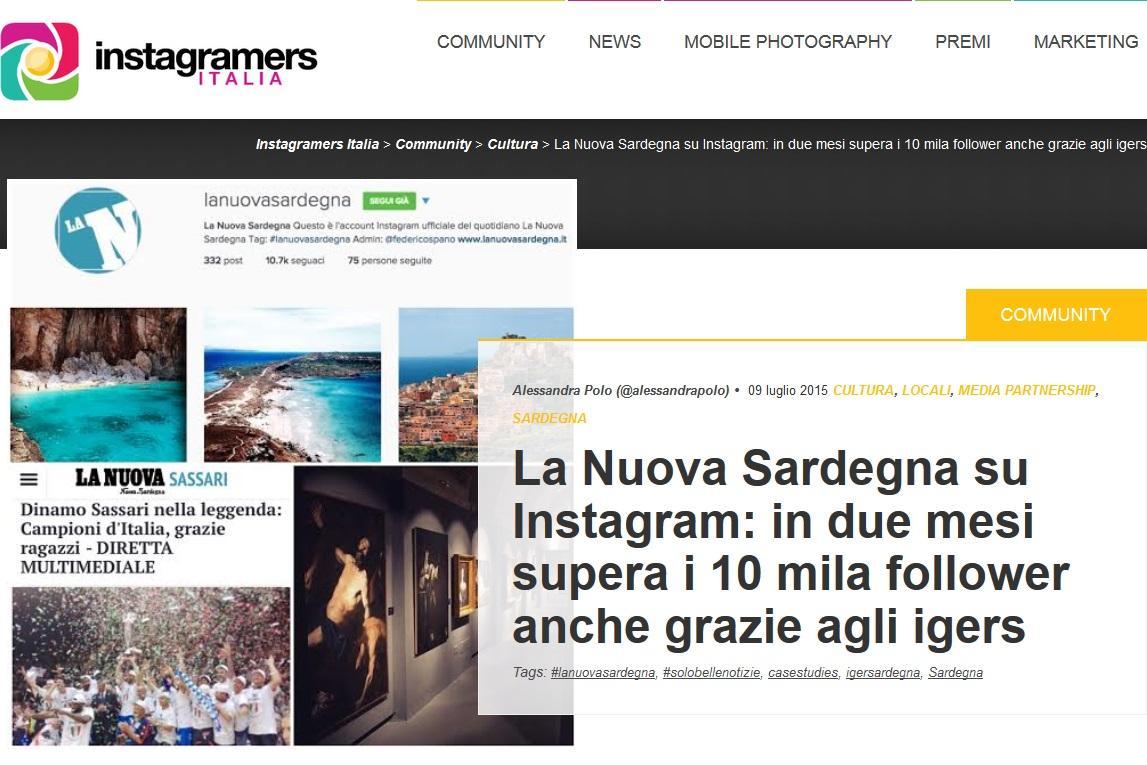 Igers Italia parla del boom su Instagram della Nuova Sardegna