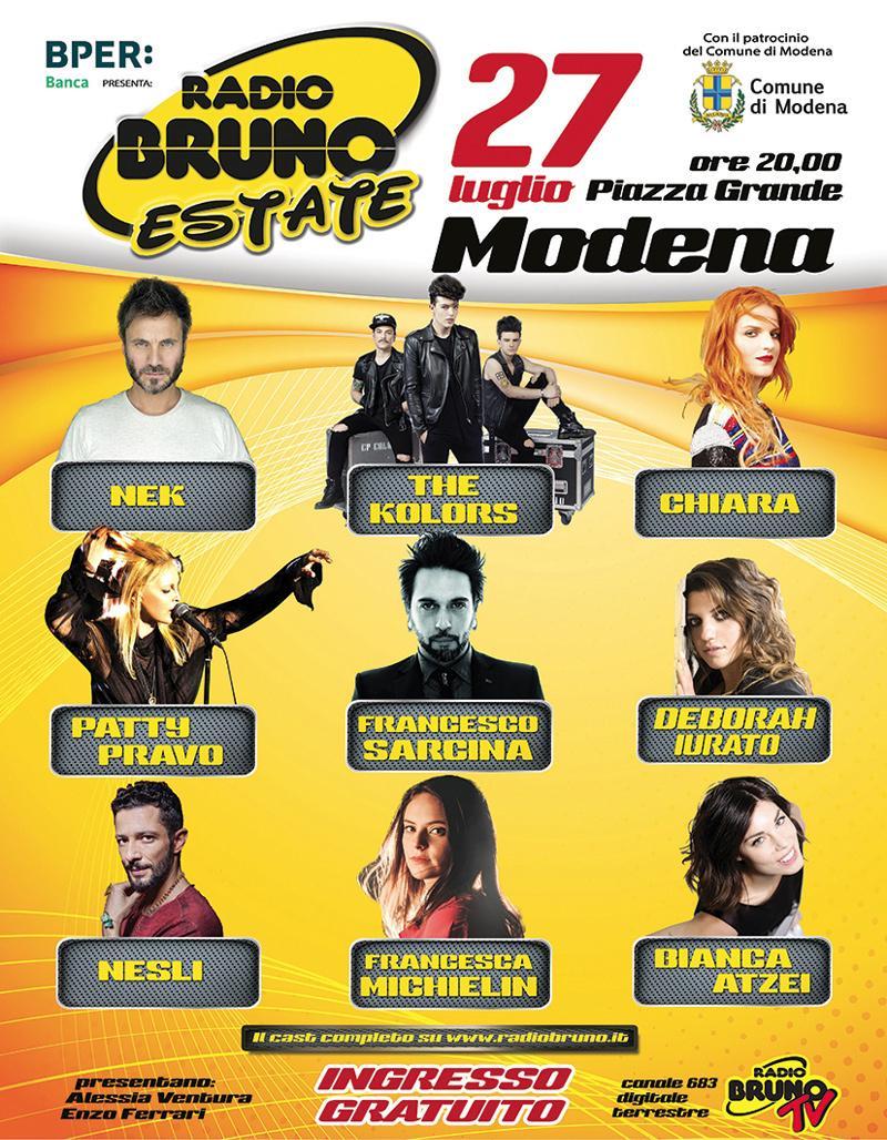 Radio Bruno Estate, ascolta le canzoni dello show del 27 luglio a Modena