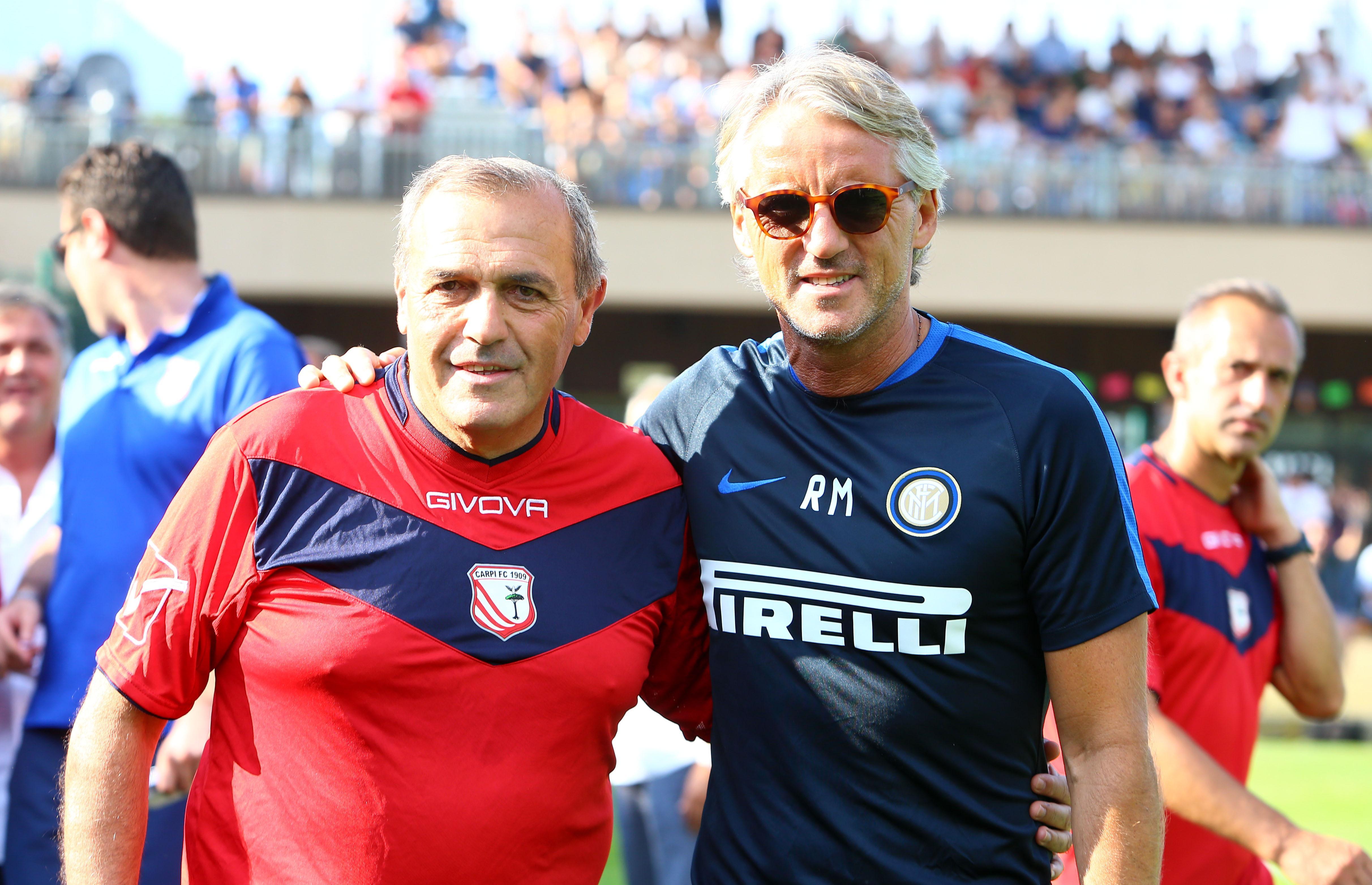 Fabrizio Castori e Roberto Mancini prima di Inter-Carpi