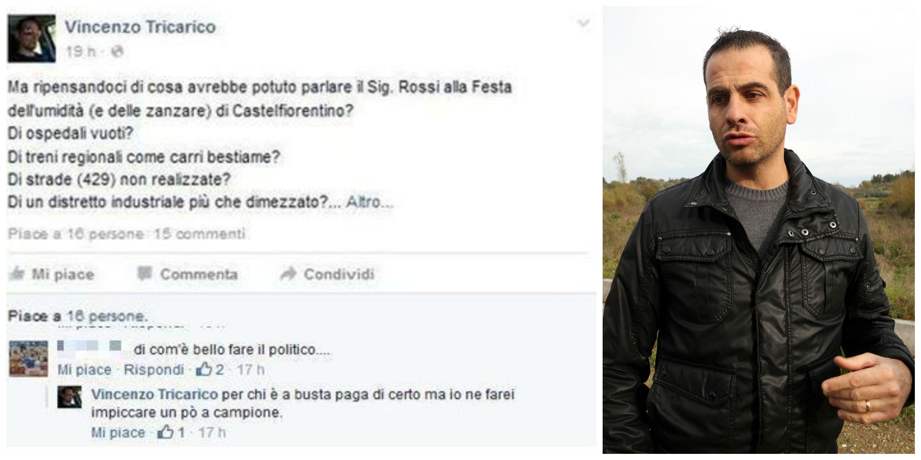 Il consigliere comunale Vincenzo Tricarico e il post su Facebook