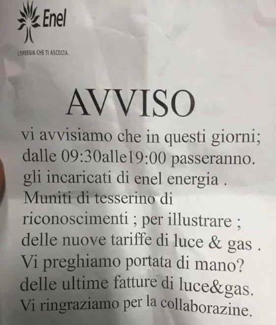 Falsi volantini dell’Enel, attenzione alle truffe 