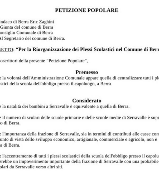 Comitato genitori C’è una petizione 
