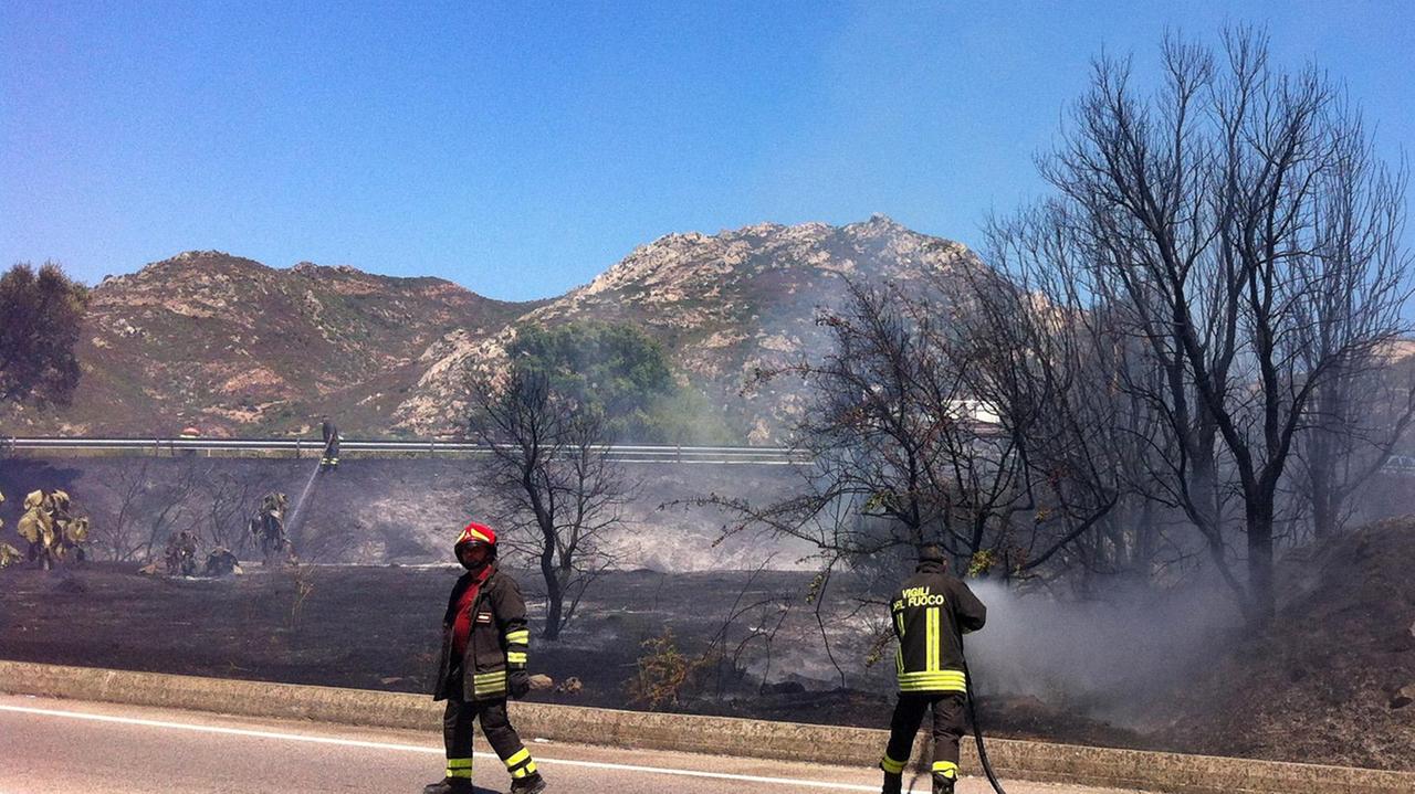 L'incendio scoppiato a Olbia all'interno del centro abitato