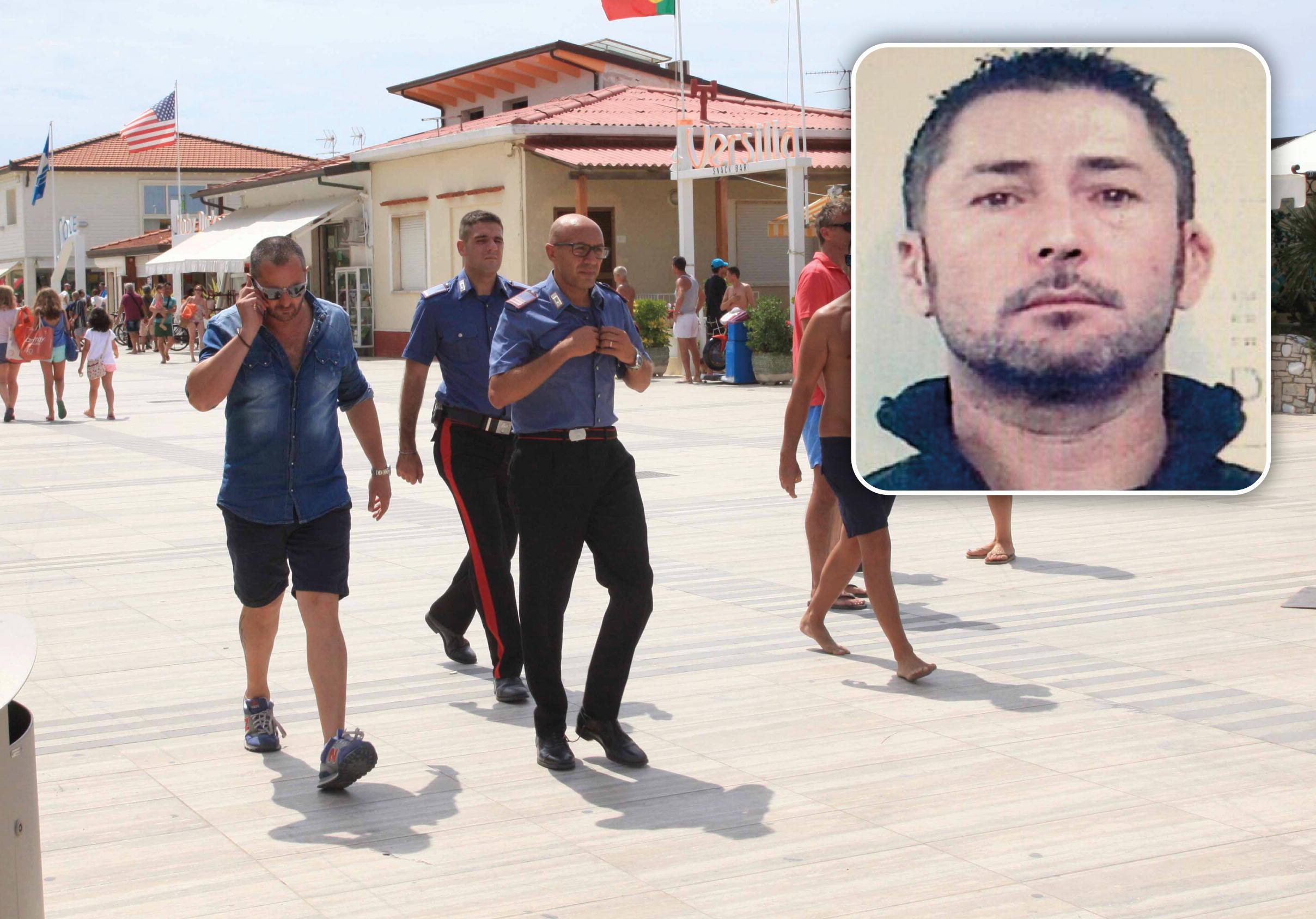Le forze dell'ordine a caccia dei malviventi, nel riquadro l'arrestato Angelo Riviera