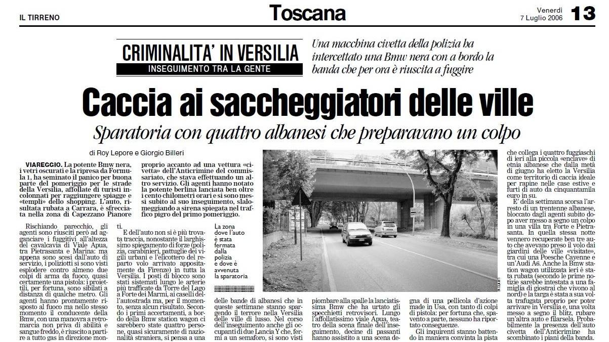 L'articolo dedicato all'inseguimento e alla sparatoria di nove anni fa