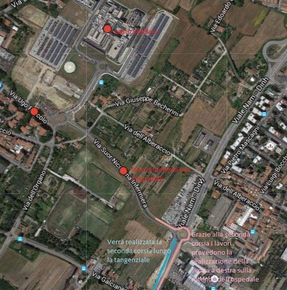 La mappa dell'intervento alla rotonda dell'ospedale