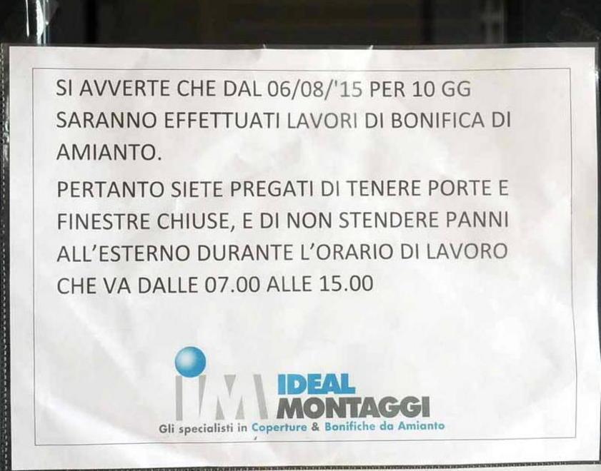 Bonifica dell’amianto, turisti tappati in casa 