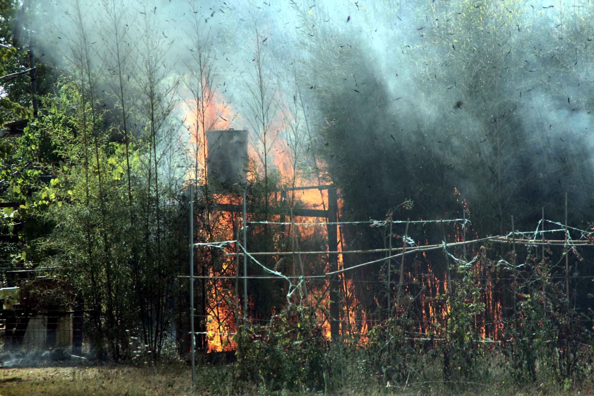 Fiamme e fumo alla Puzzolente, nella zona della Lonzi Metalli (Salvini/Pentafoto)
